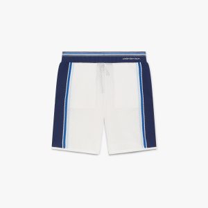 White & Blue Striped Mesh Track Shorts
