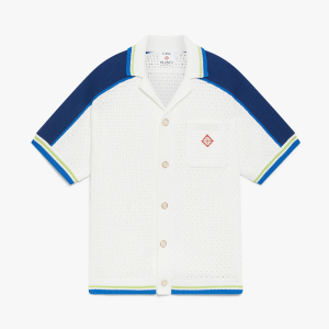 White & Blue Short Sleeve Crochet Shirt
