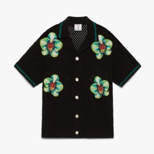 Glitch Orchid Embroidered Short Sleeve Crochet Shirt