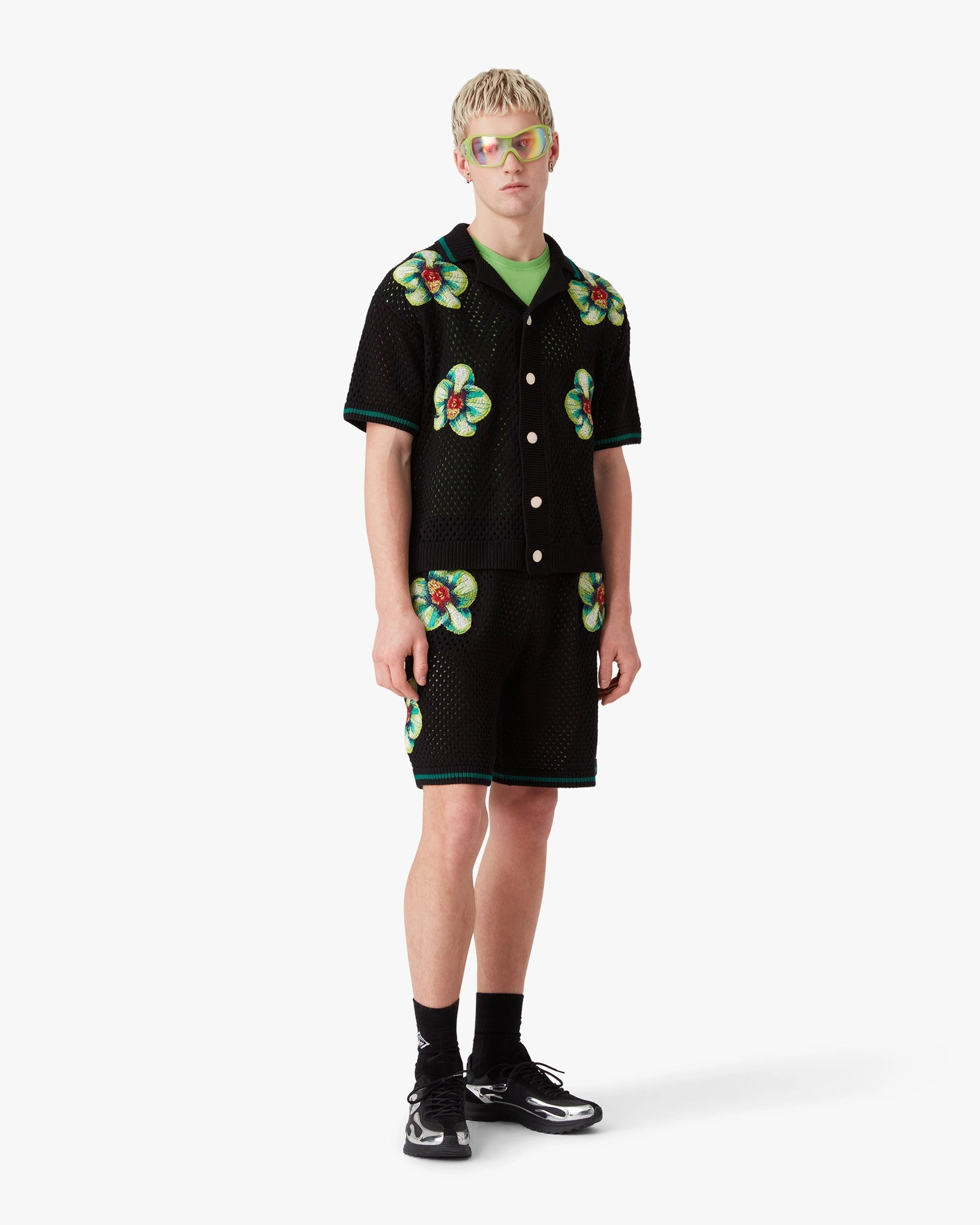Glitch Orchid Embroidered Short Sleeve Crochet Shirt - Image 2