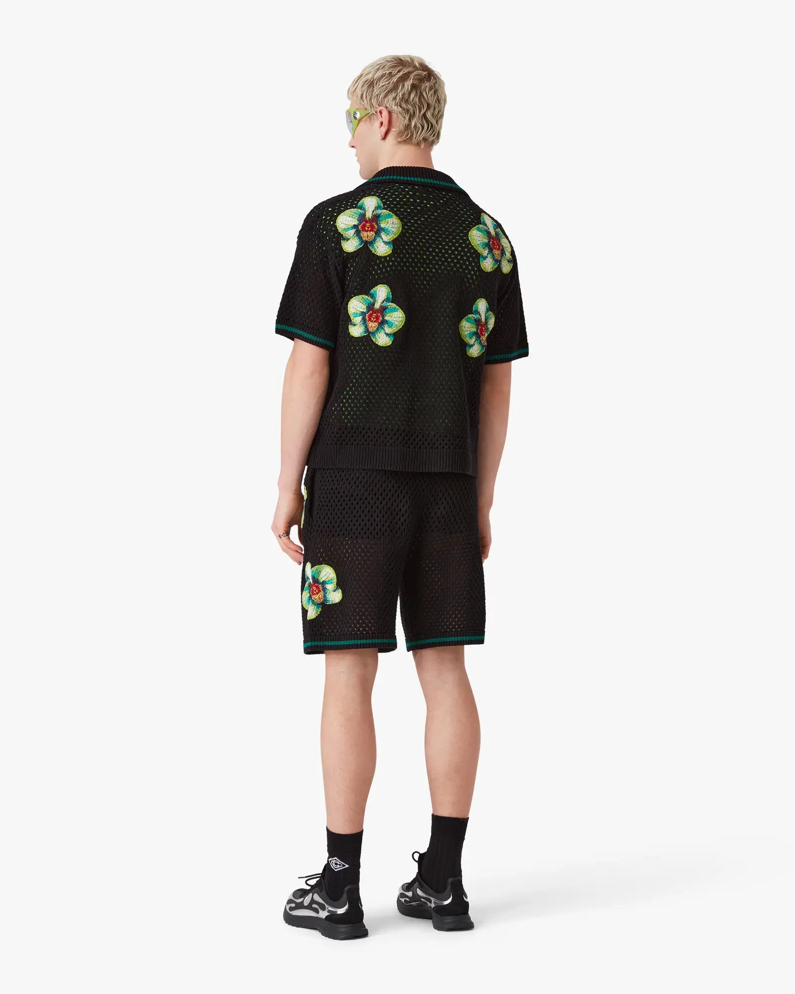 Glitch Orchid Embroidered Short Sleeve Crochet Shirt - Image 3