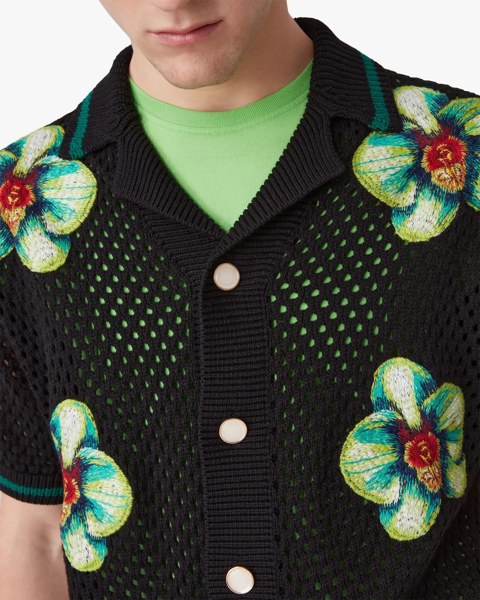Glitch Orchid Embroidered Short Sleeve Crochet Shirt - Image 5
