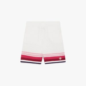 White & Pink Striped Crochet Shorts