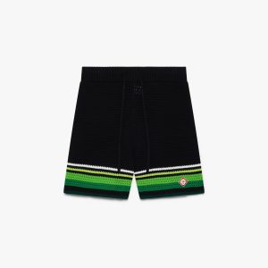 Black & Green Striped Crochet Shorts