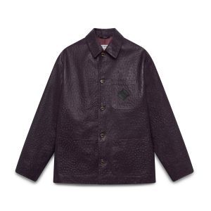 Purple Ostrich Embossed Leather Workwear Jacket