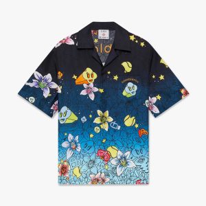 Collage D'Icones Graphiques Short Sleeve Silk Shirt