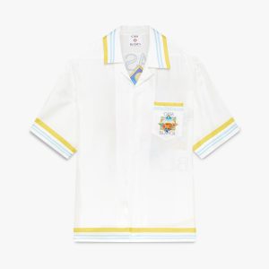 White Tennis Landscape Short Sleeve Silk Shirt