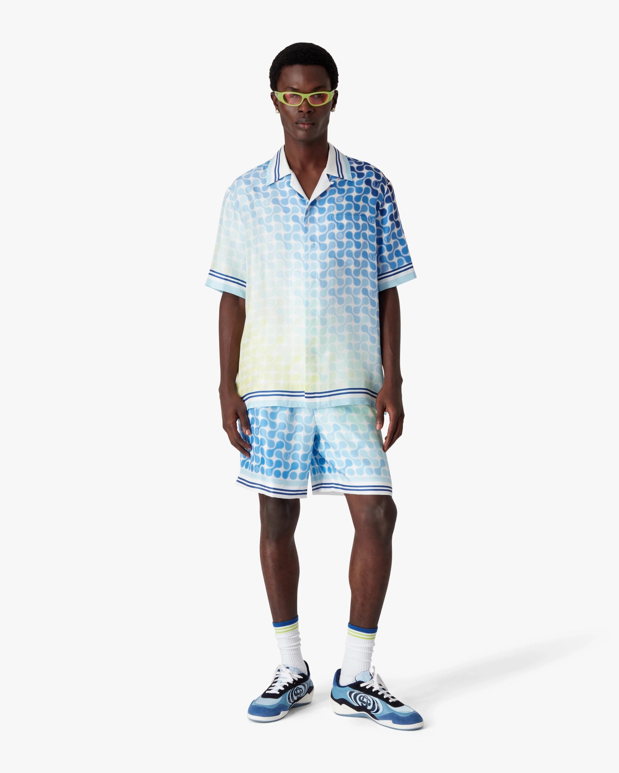 Gradient Tennis Tile Short Sleeve Silk Shirt - Image 2
