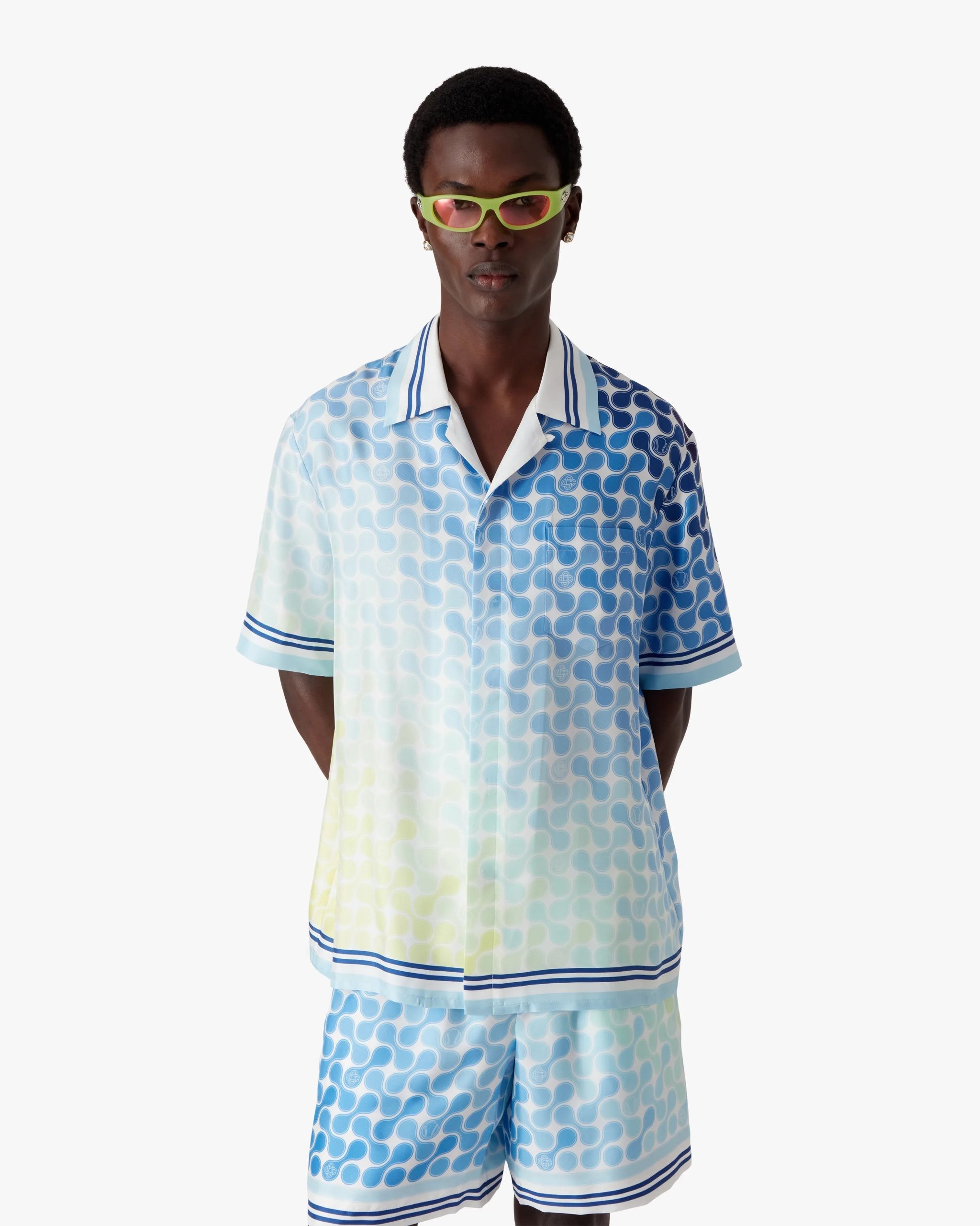 Gradient Tennis Tile Short Sleeve Silk Shirt - Image 4