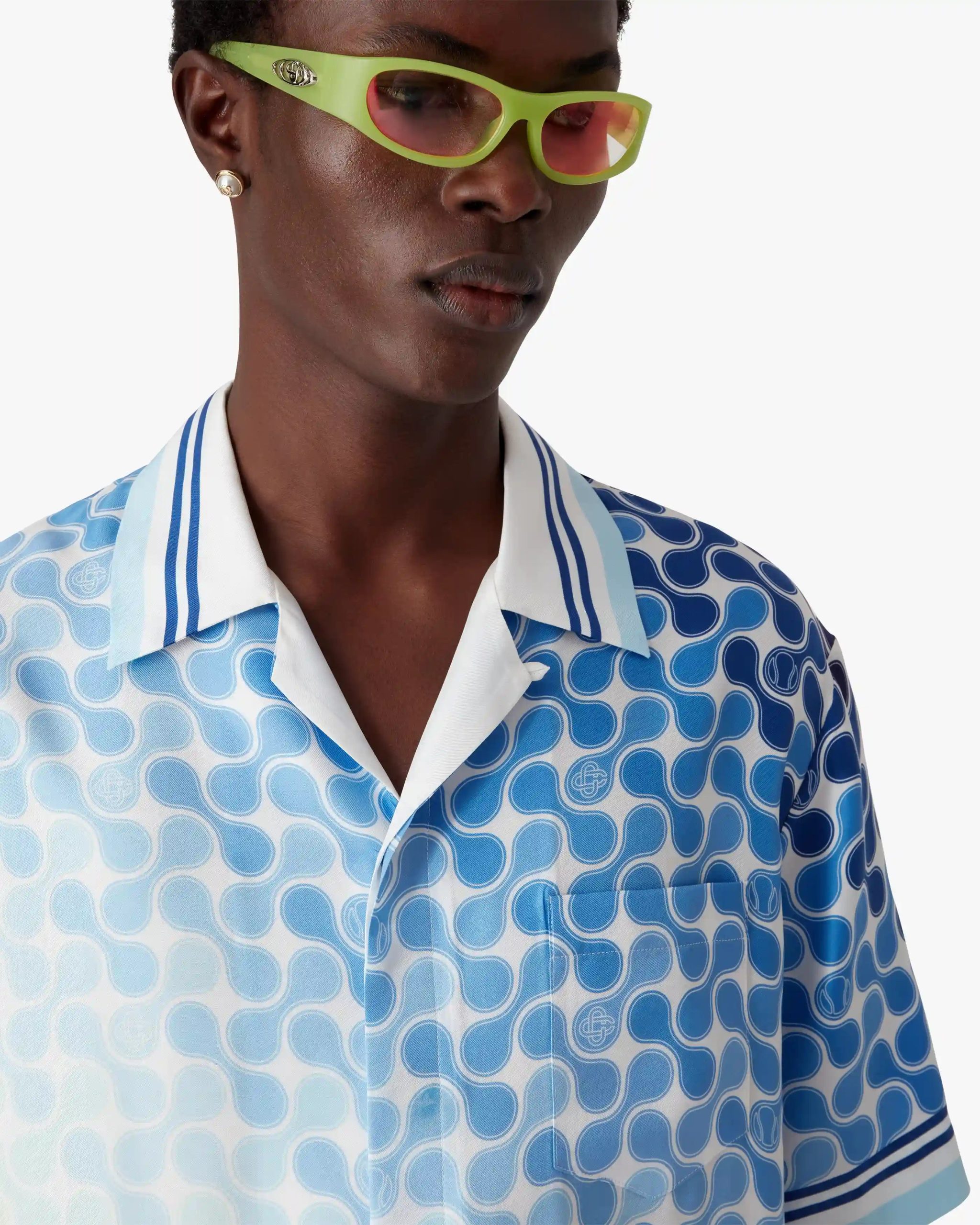 Gradient Tennis Tile Short Sleeve Silk Shirt - Image 5