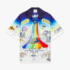 Solid Grooves Short Sleeve Silk Shirt