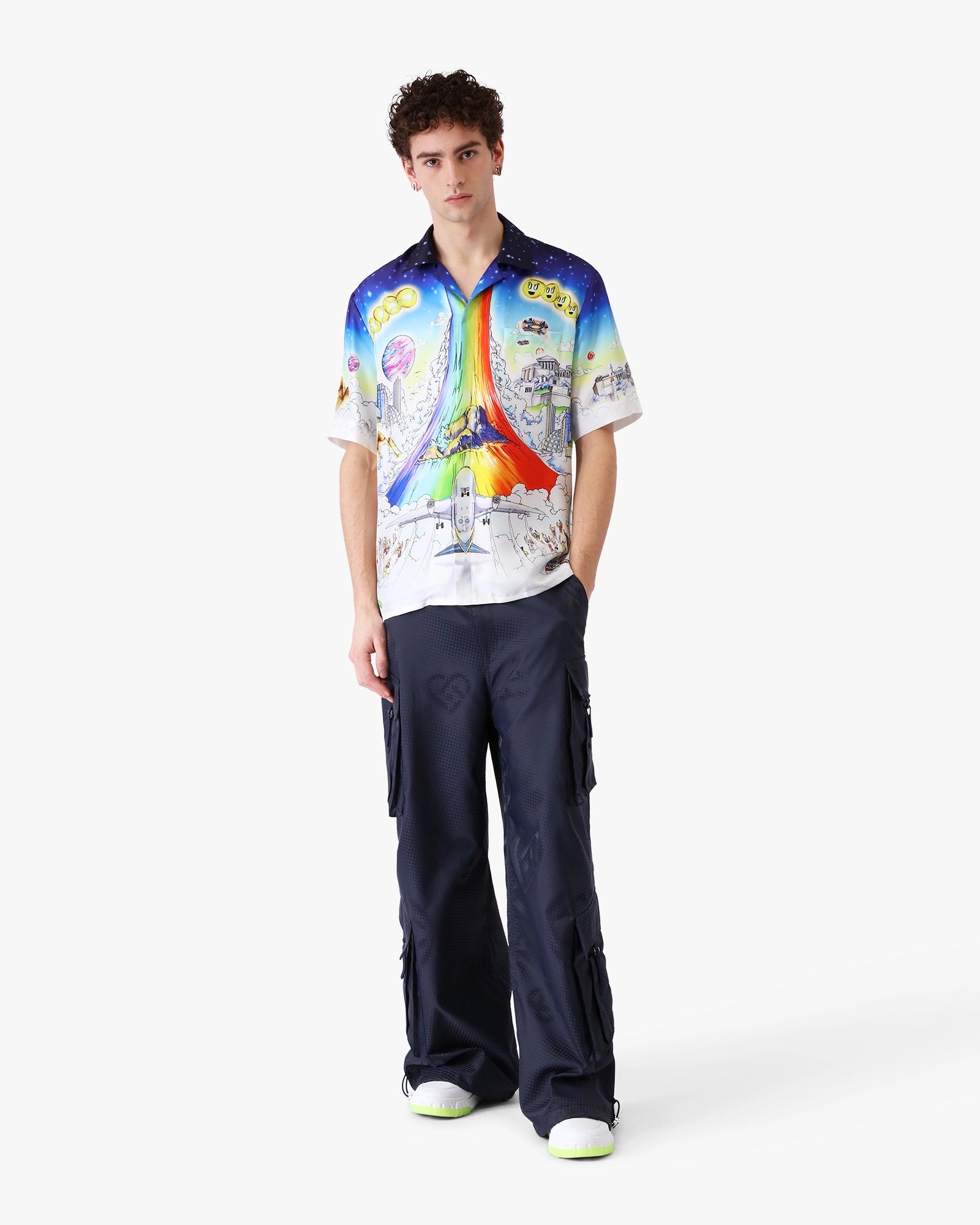 Solid Grooves Short Sleeve Silk Shirt - Image 2