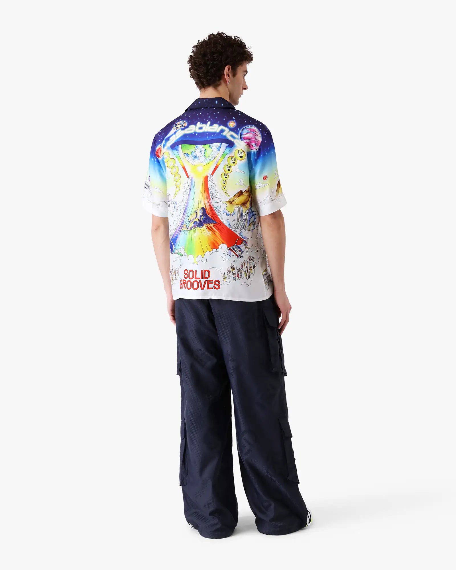 Solid Grooves Short Sleeve Silk Shirt - Image 3