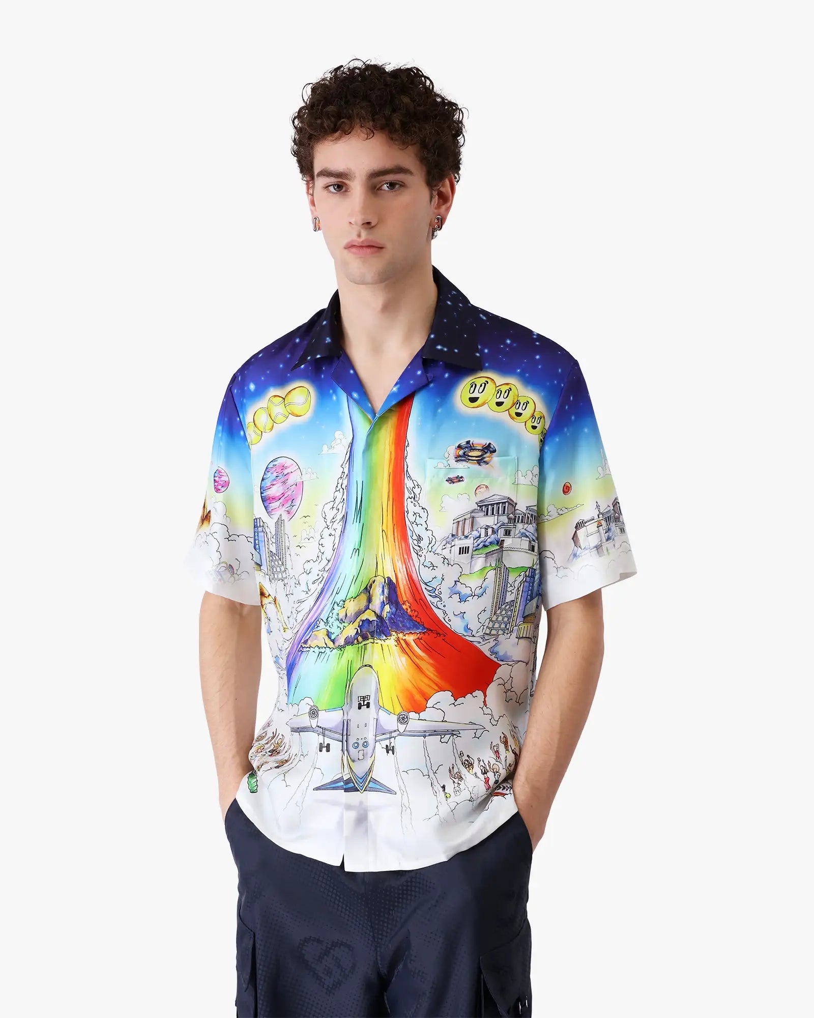 Solid Grooves Short Sleeve Silk Shirt - Image 4