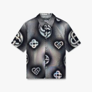 Pearlescent Monogram Short Sleeve Denim Shirt