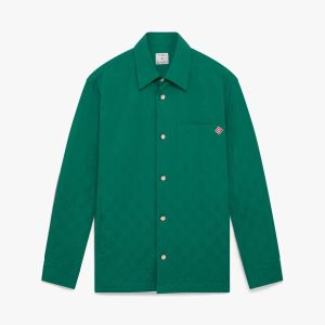 Green Pique Monogram Long Sleeve Shirt