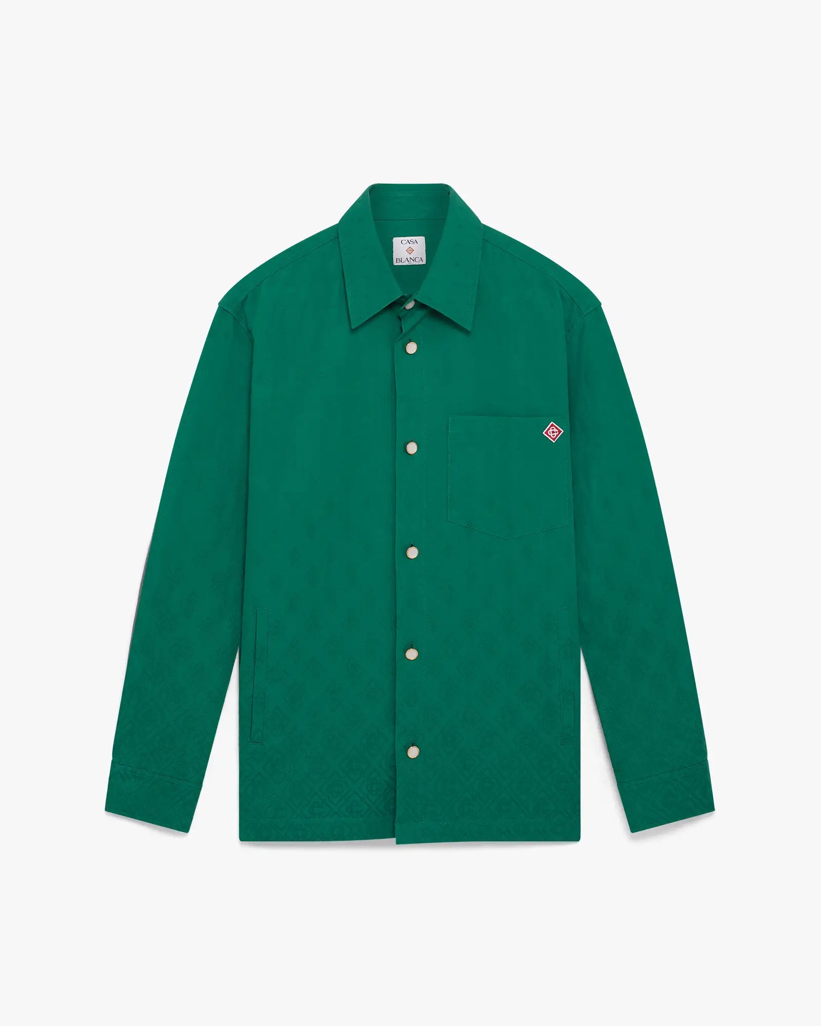 Green Pique Monogram Long Sleeve Shirt