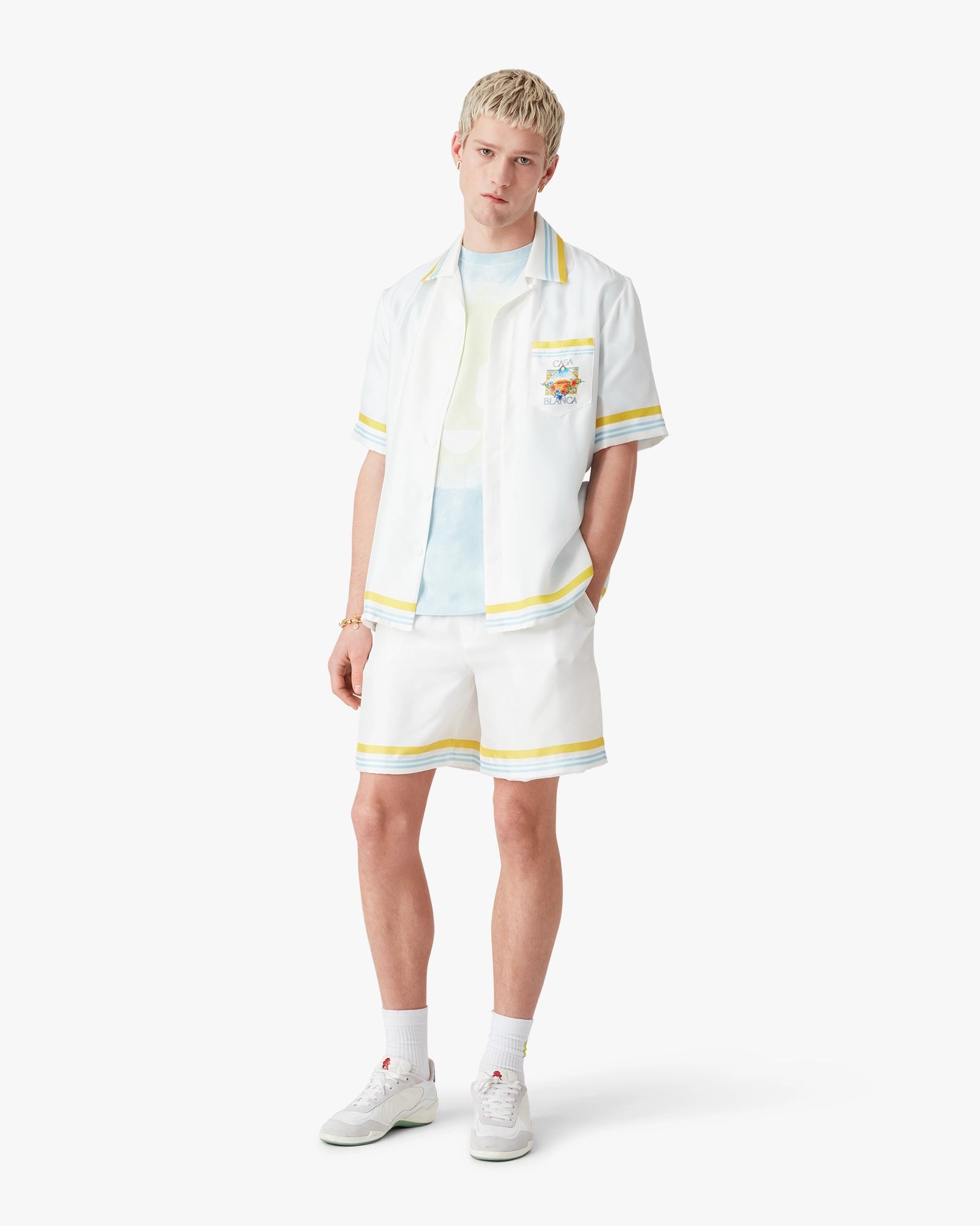 White Tennis Landscape Silk Shorts - Image 2