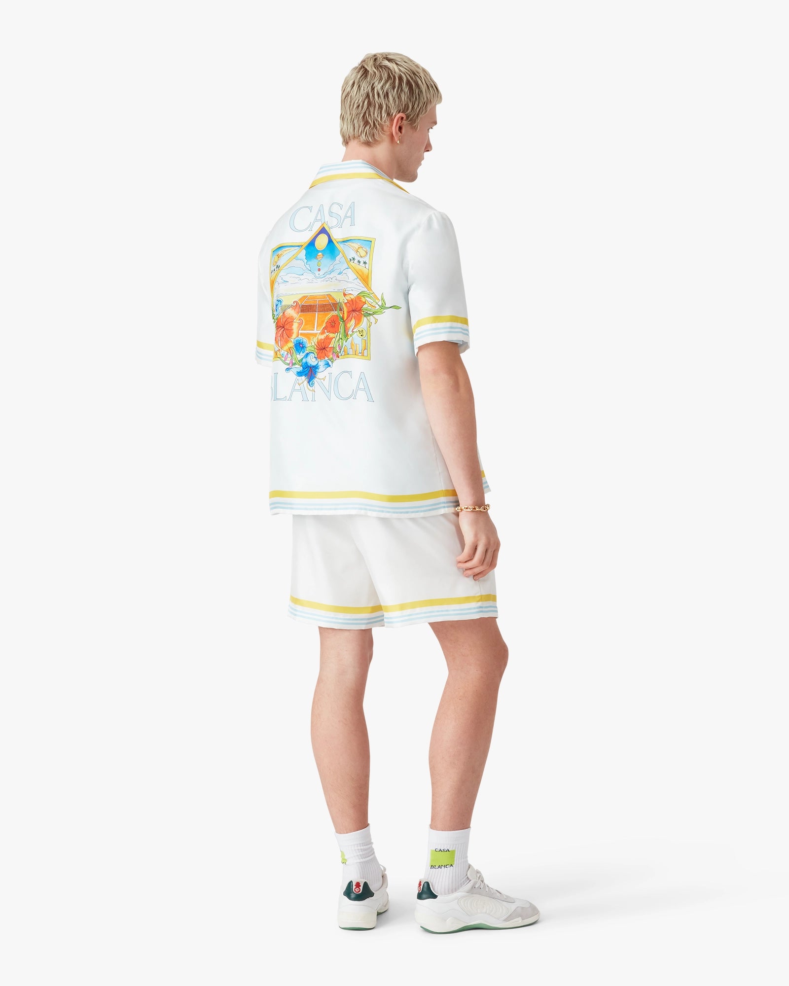 White Tennis Landscape Silk Shorts - Image 3