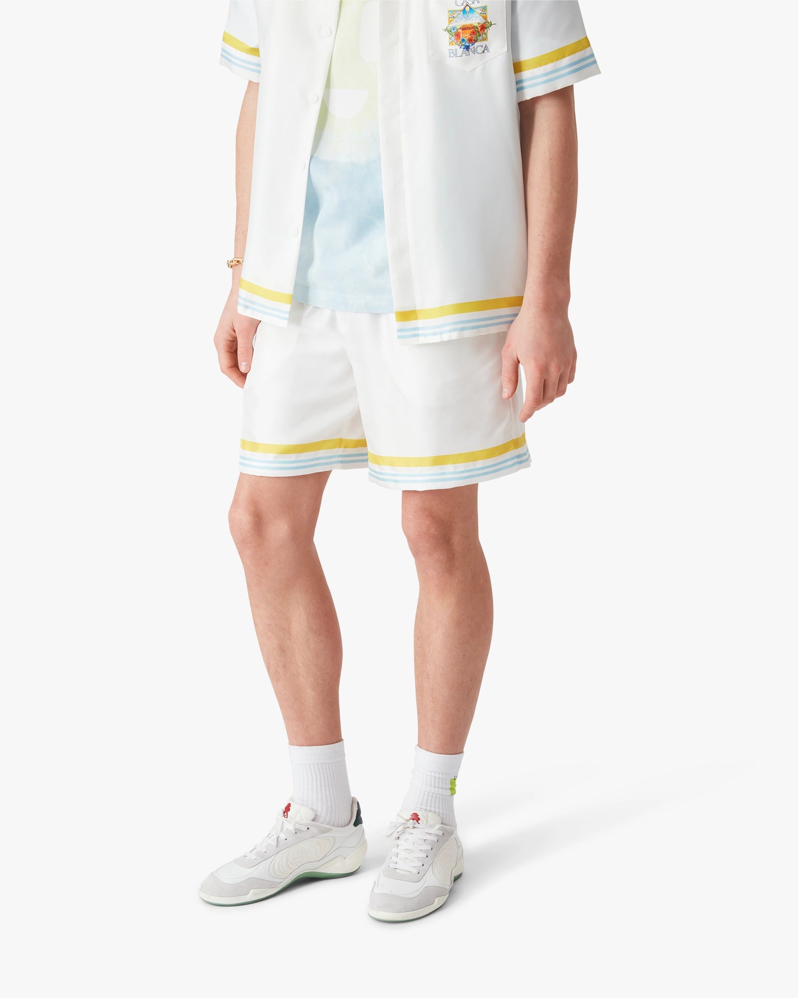 White Tennis Landscape Silk Shorts - Image 4