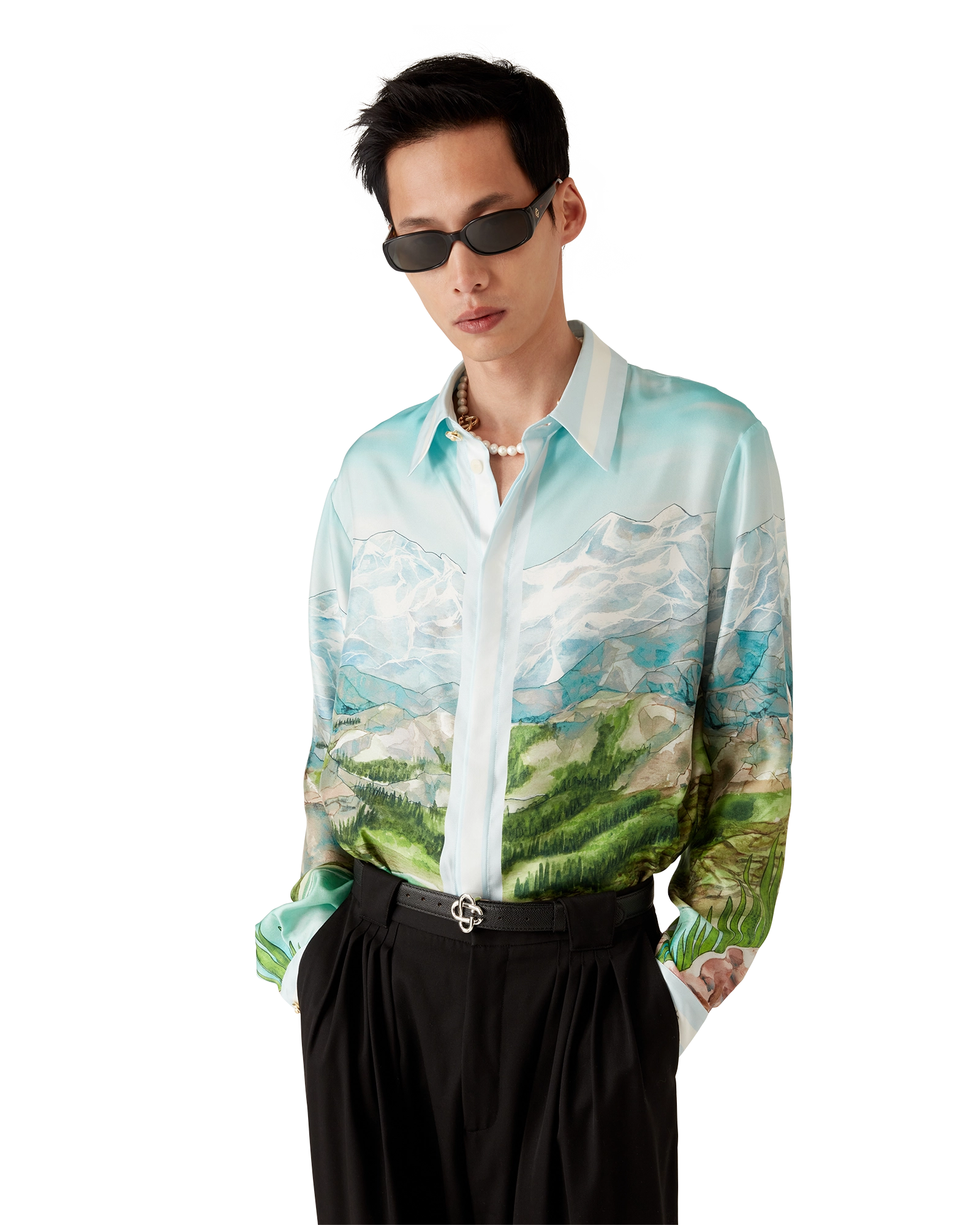 Dalmatian A La Montange Long Sleeve Silk Shirt - Image 7