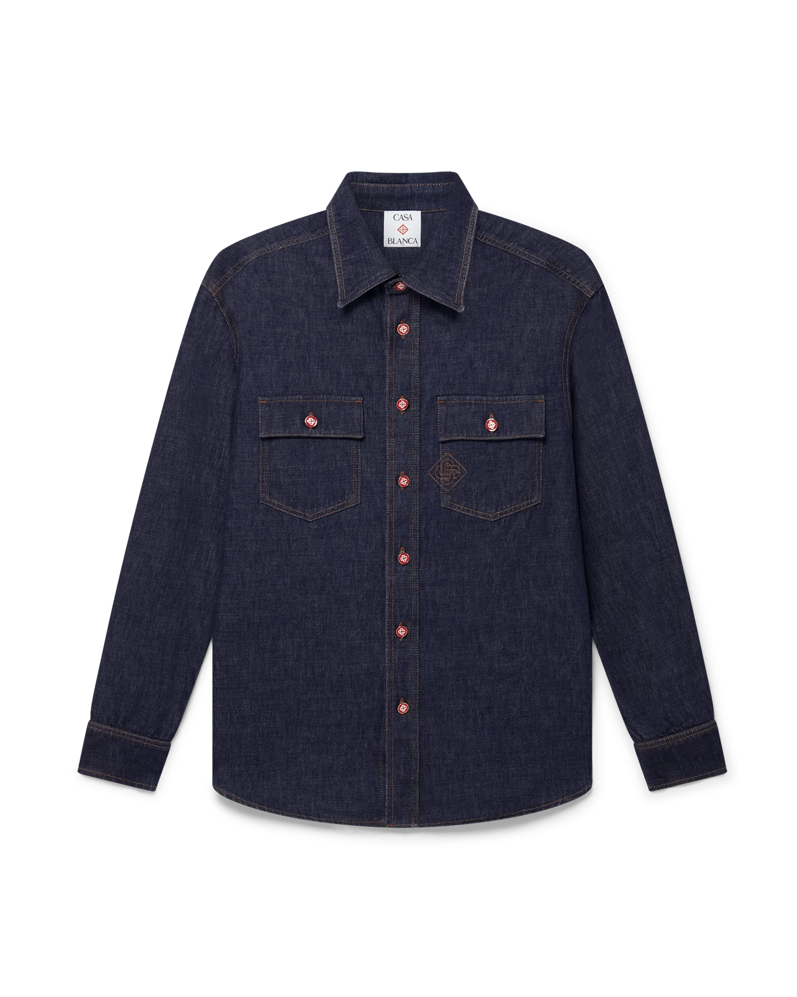 Denim Long Sleeve Shirt with Logo Embroidery