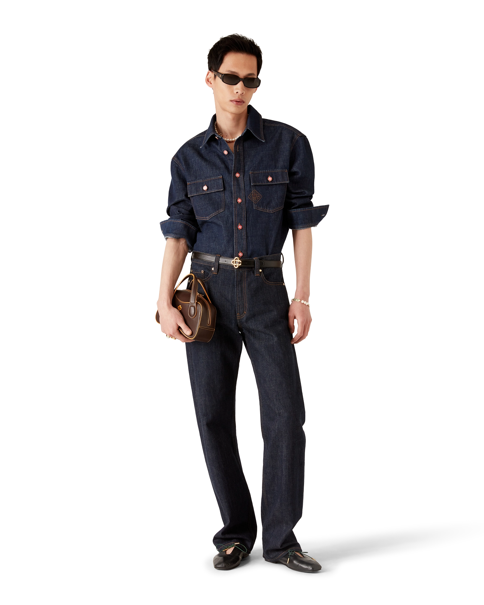 Denim Long Sleeve Shirt with Logo Embroidery - Image 2