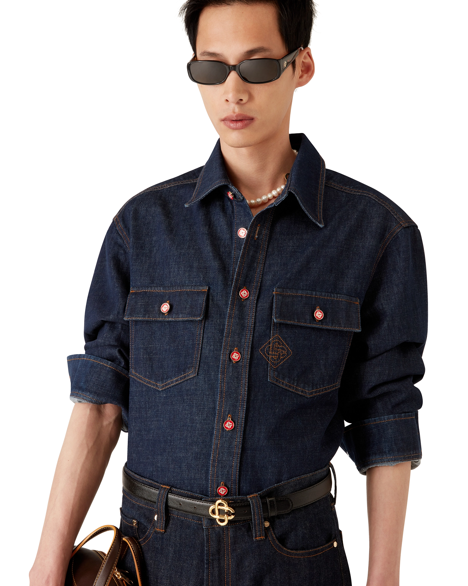 Denim Long Sleeve Shirt with Logo Embroidery - Image 4