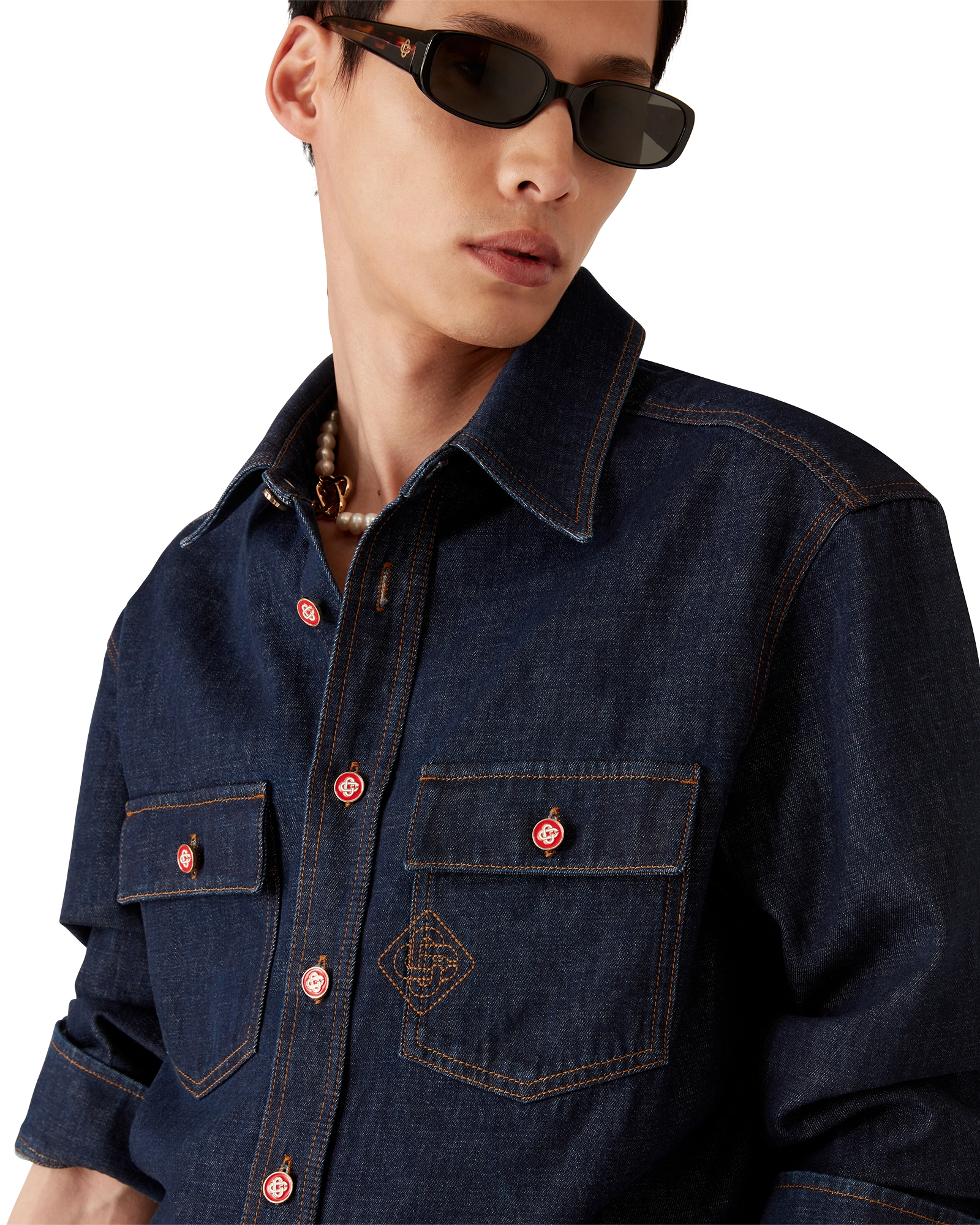 Denim Long Sleeve Shirt with Logo Embroidery - Image 5