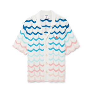 Gradient Wave Short Sleeve Crochet Shirt