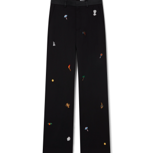 Embroidered Motif Wool Tailored Trousers