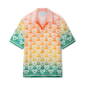 Gradient Heart Monogram Short Sleeve Silk Shirt