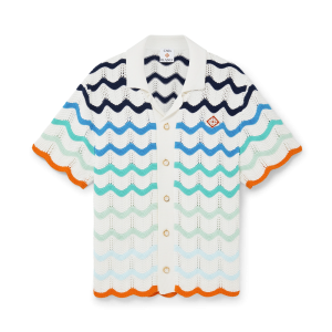 Gradient Wave Short Sleeve Crochet Shirt