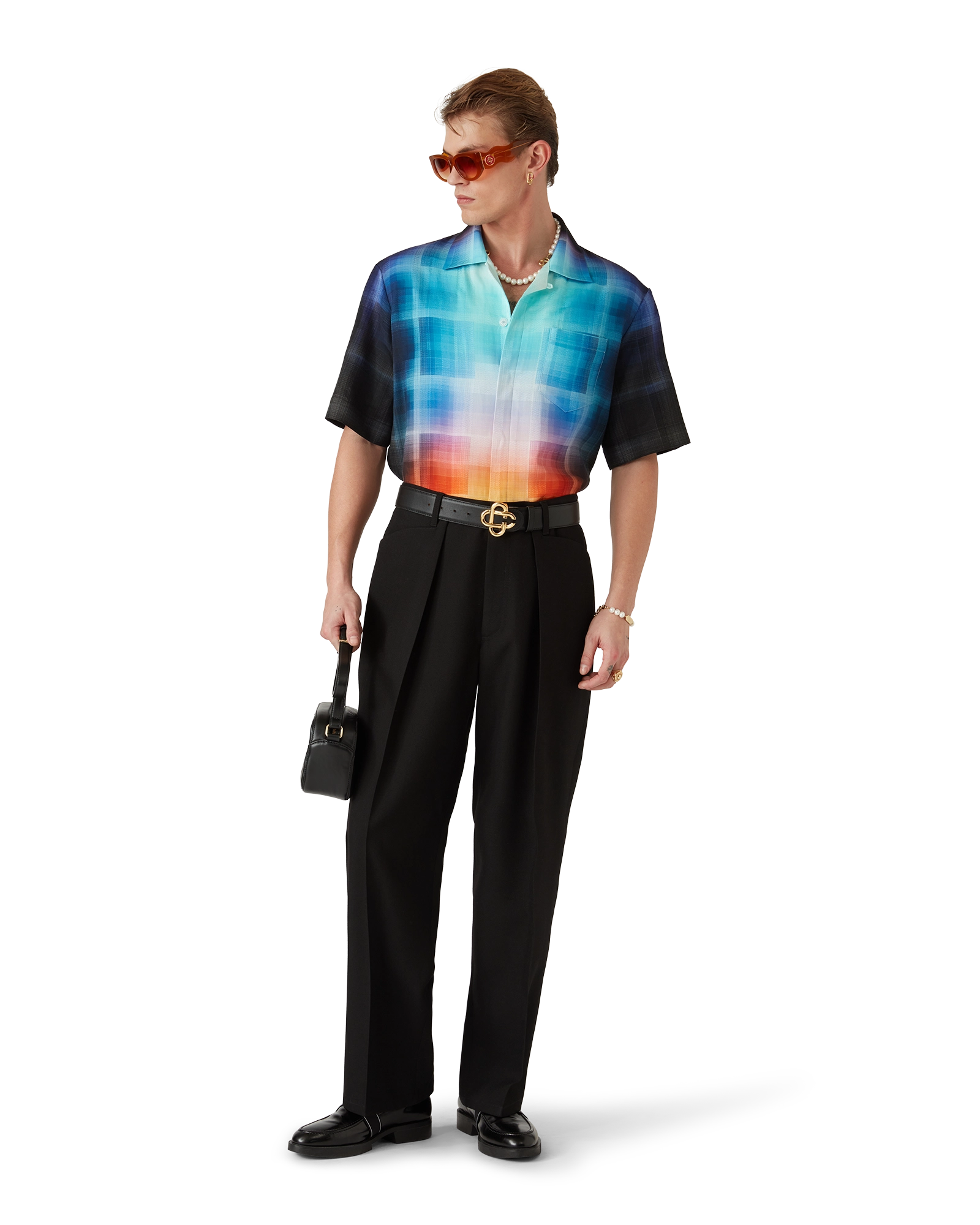 Gradient Check Viscose Blend Short Sleeve Shirt - Image 6