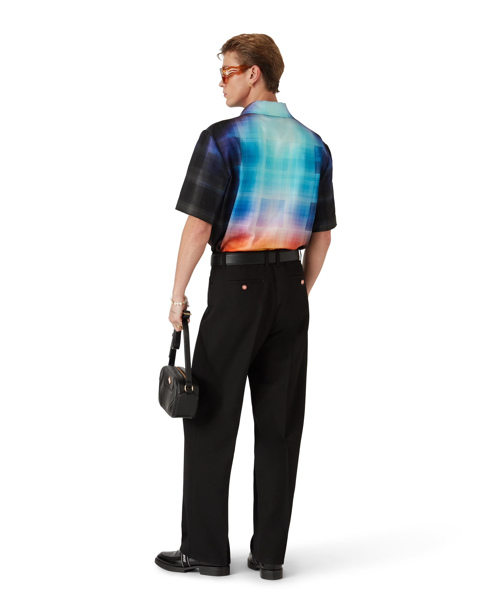 Gradient Check Viscose Blend Short Sleeve Shirt - Image 7