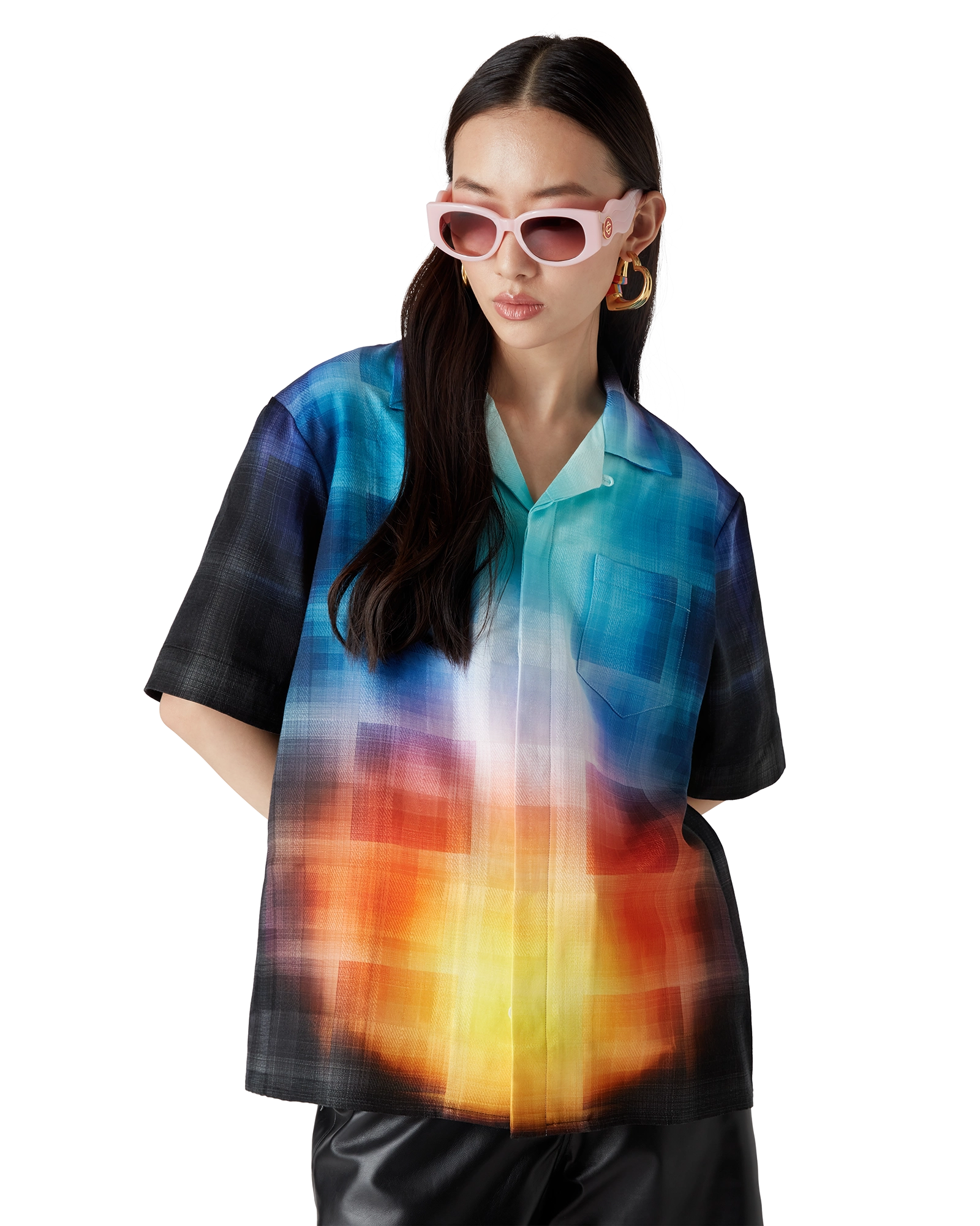 Gradient Check Viscose Blend Short Sleeve Shirt - Image 4
