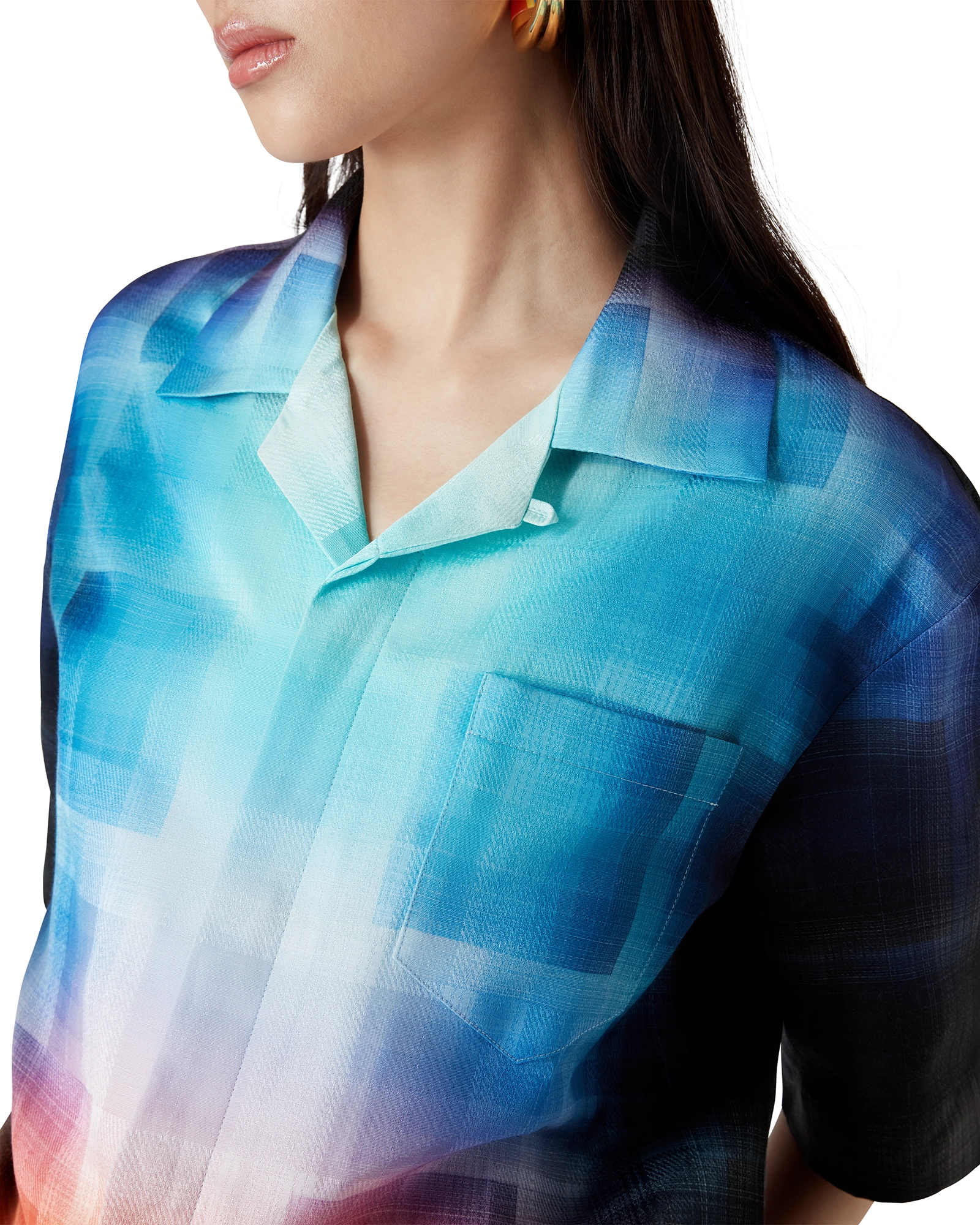 Gradient Check Viscose Blend Short Sleeve Shirt - Image 5