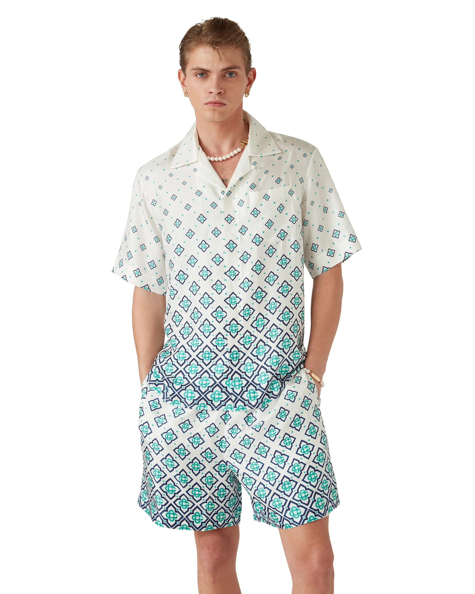 Gradient Monogram Short-Sleeve Silk Shirt - Image 8