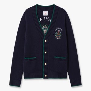 Black Hotel Emblem Embroidered Wool Cardigan