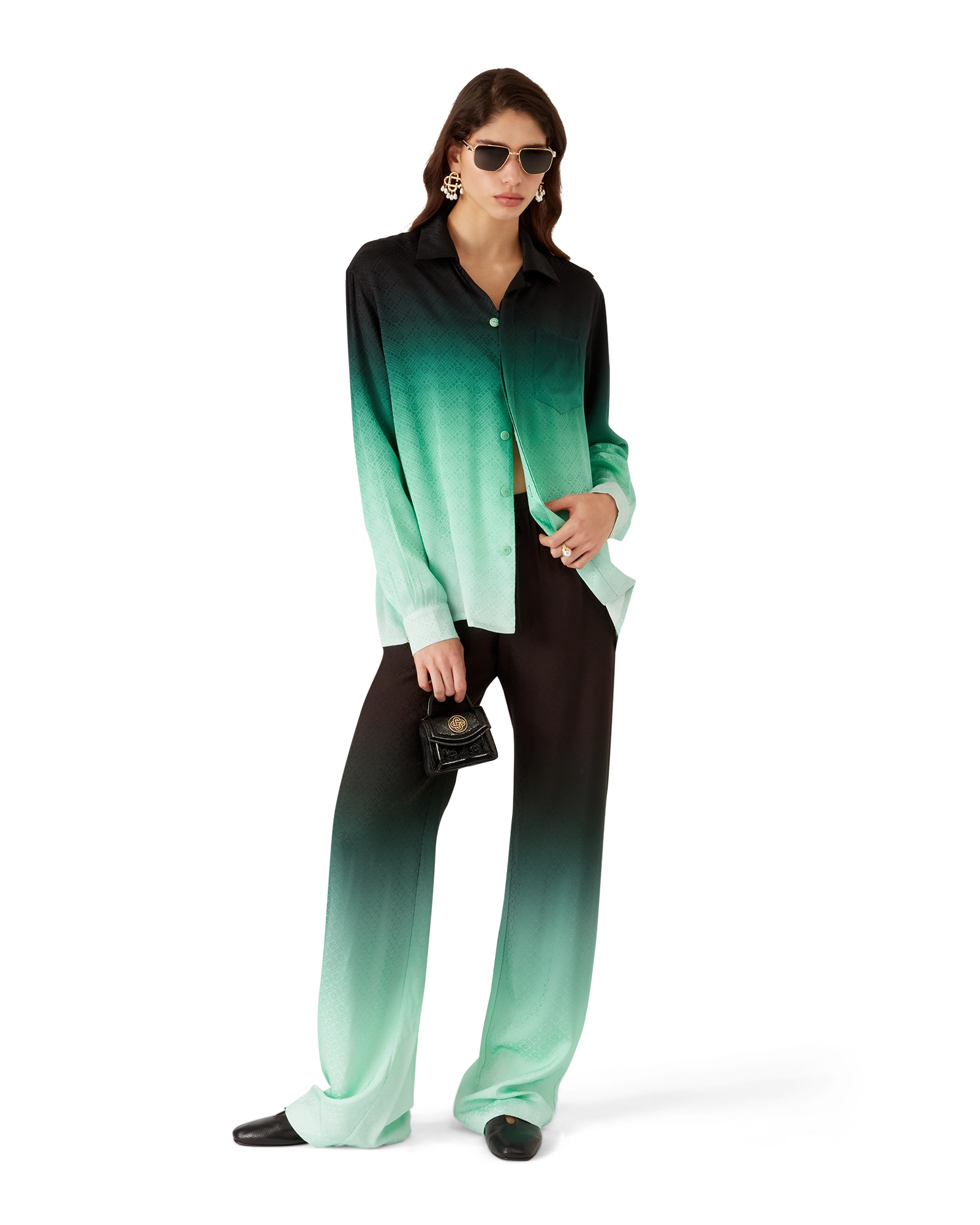 Gradient Ping Pong Jacquard Long Sleeve Silk Shirt - Image 2