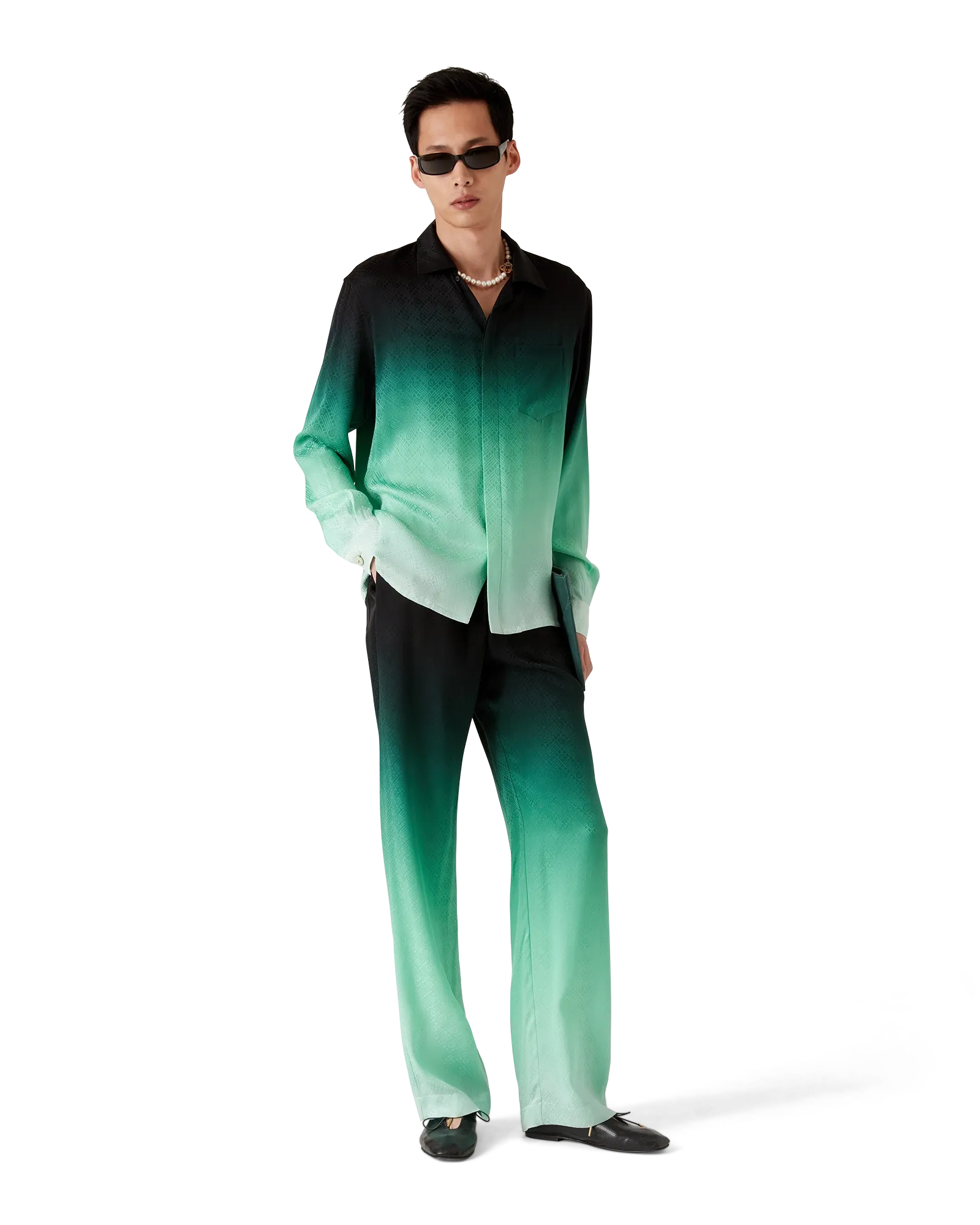Gradient Ping Pong Jacquard Long Sleeve Silk Shirt - Image 2