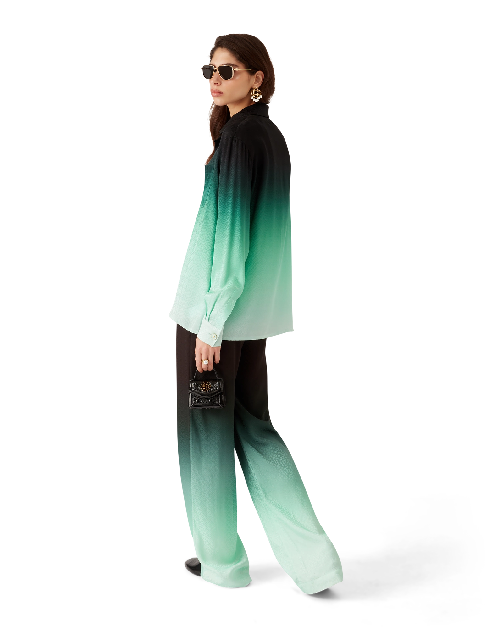Gradient Ping Pong Jacquard Long Sleeve Silk Shirt - Image 3