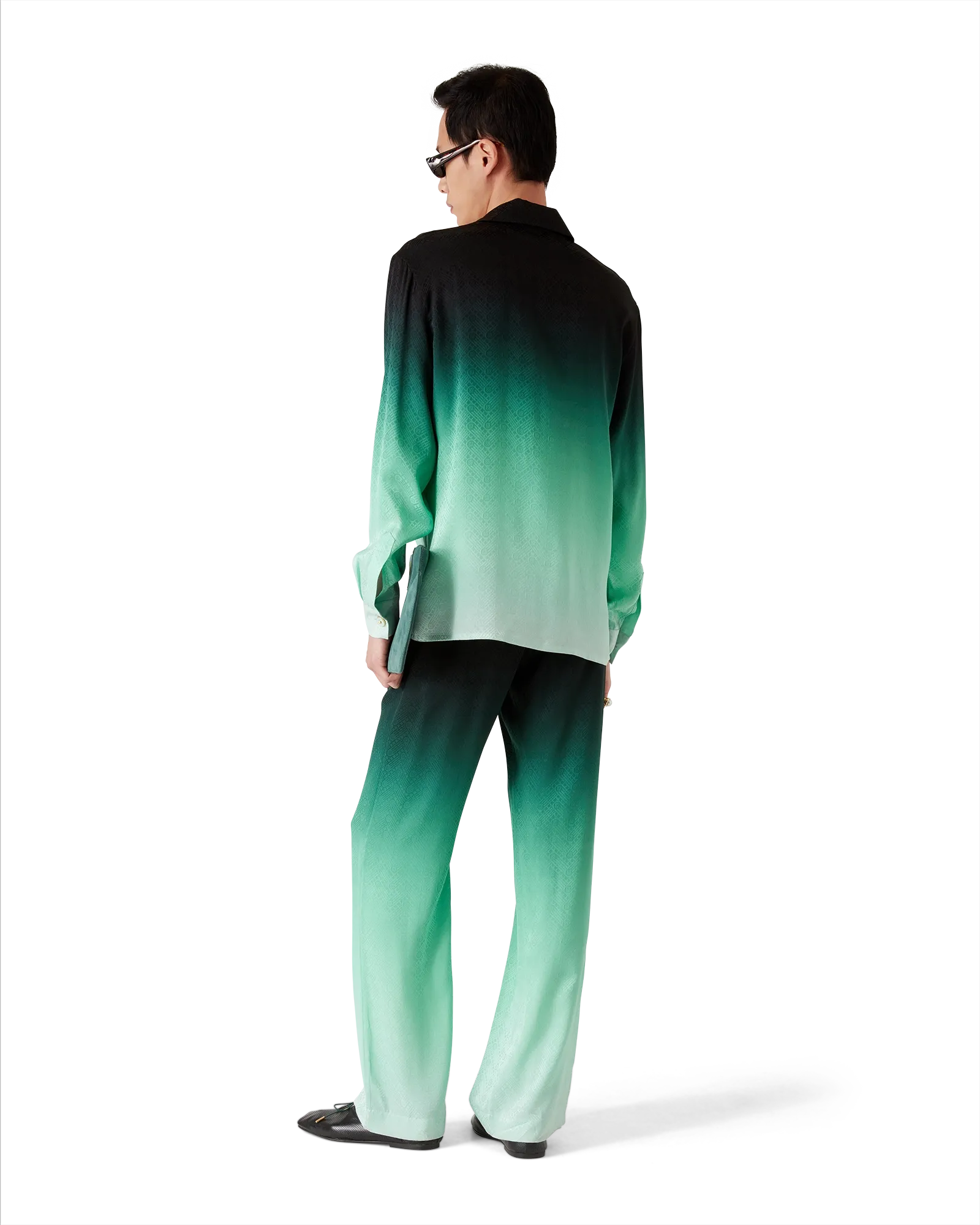 Gradient Ping Pong Jacquard Long Sleeve Silk Shirt - Image 3