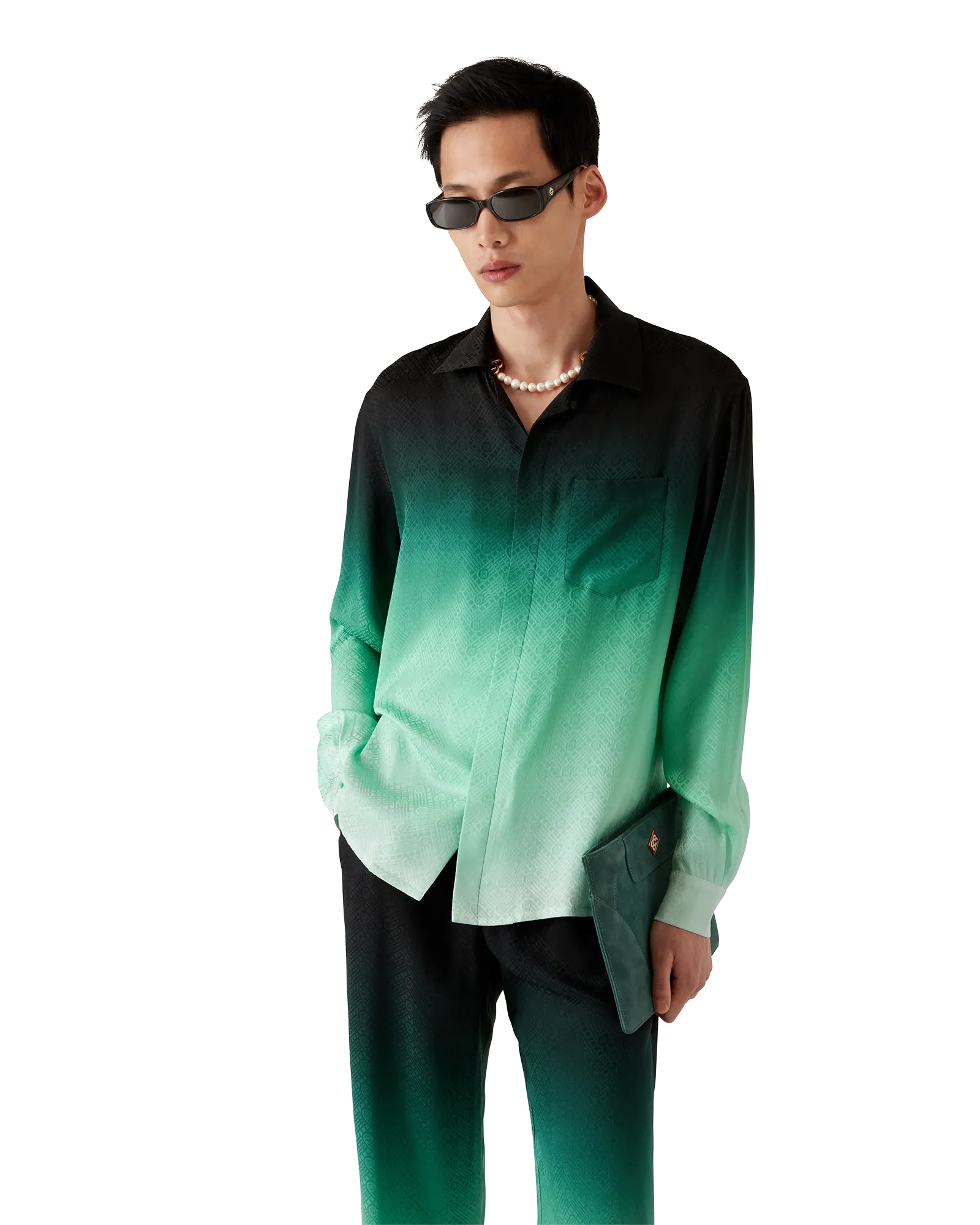 Gradient Ping Pong Jacquard Long Sleeve Silk Shirt - Image 4