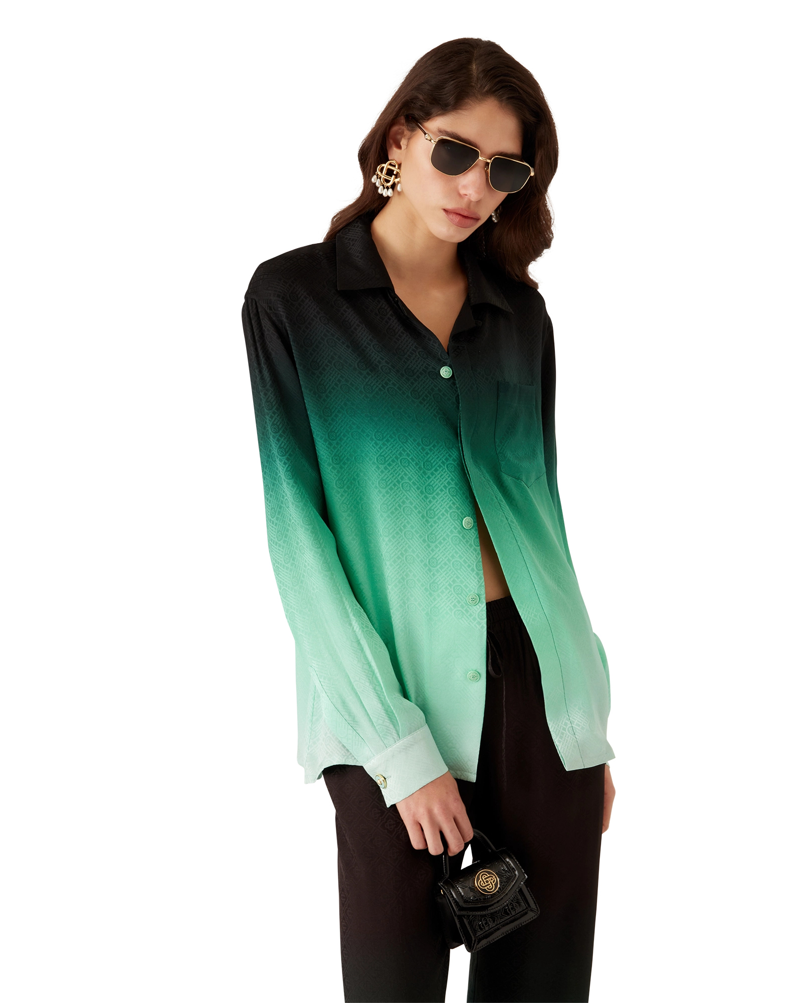 Gradient Ping Pong Jacquard Long Sleeve Silk Shirt - Image 4
