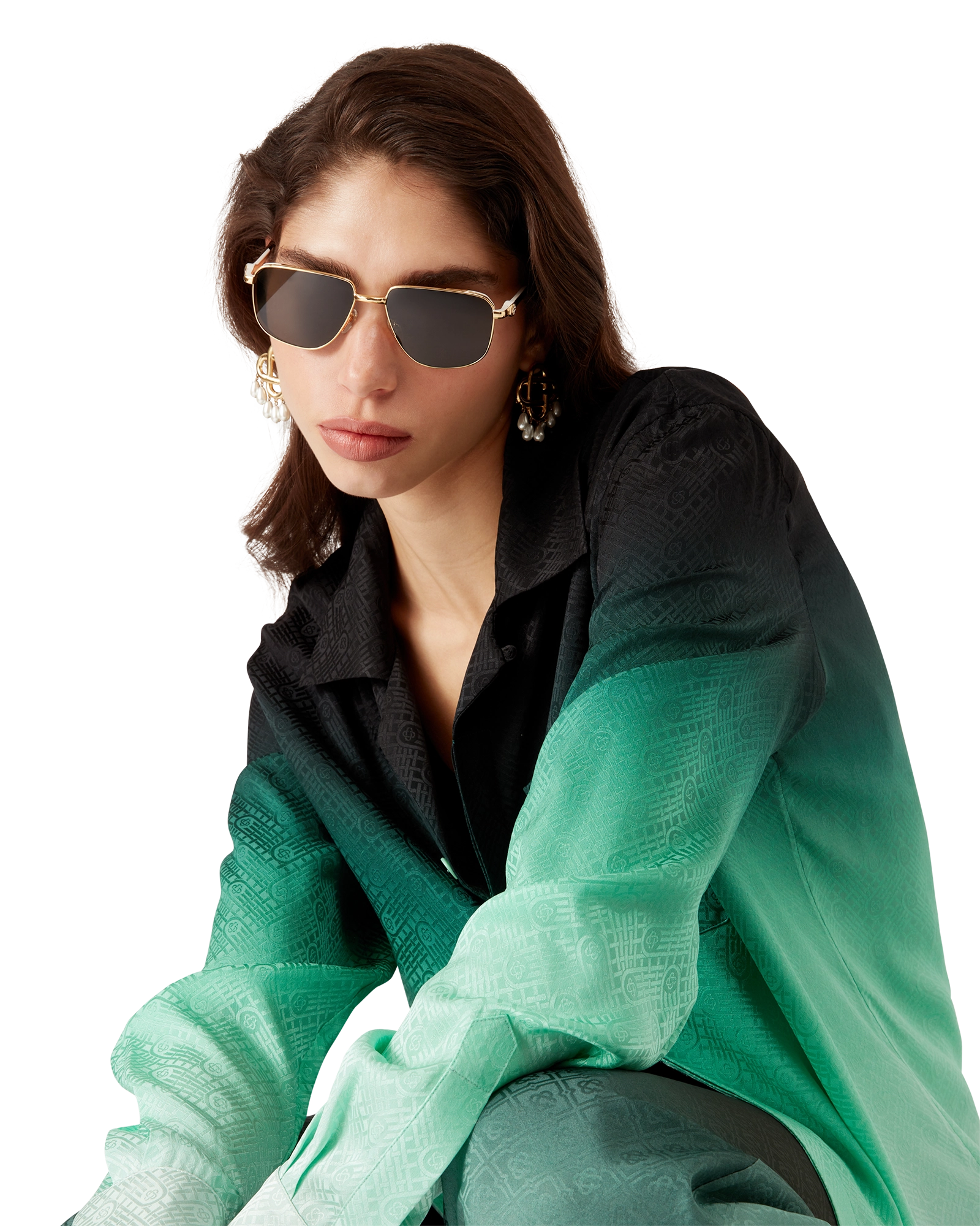 Gradient Ping Pong Jacquard Long Sleeve Silk Shirt - Image 5