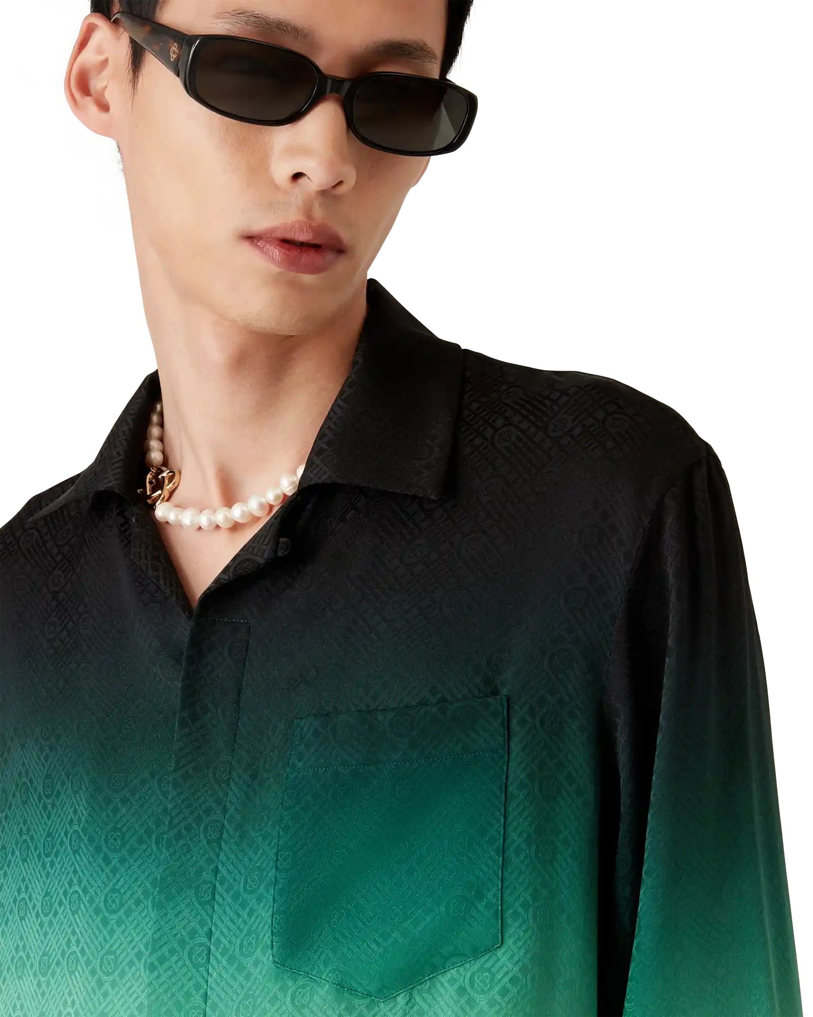 Gradient Ping Pong Jacquard Long Sleeve Silk Shirt - Image 5