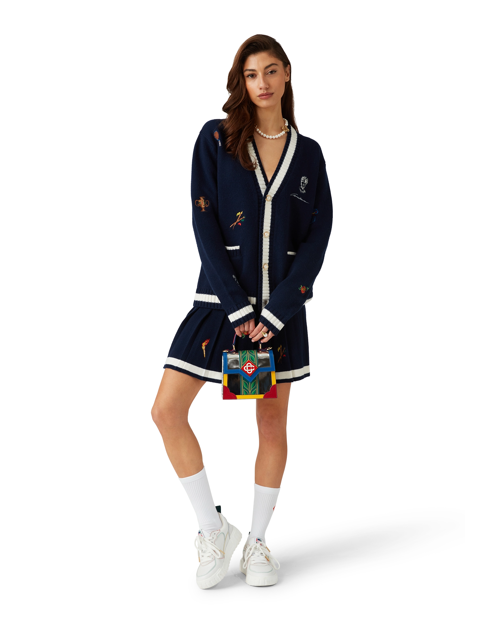 Embroidered Motif Wool Cashmere Pleated Skirt - Image 2