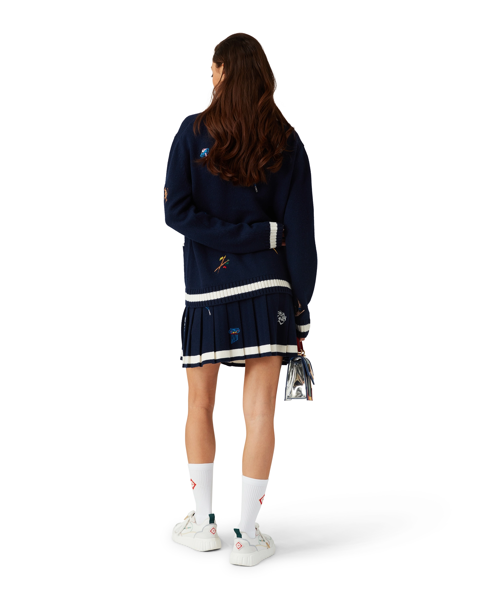 Embroidered Motif Wool Cashmere Pleated Skirt - Image 3