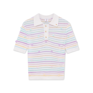 Flower Stripe Cotton Crochet Polo